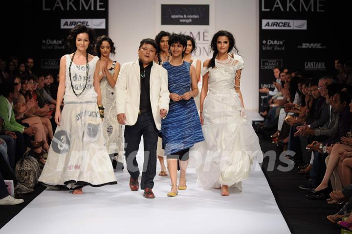 Models on day 3 Lakme Fashion Week for designer Aparna and Nordan Wangdi. .