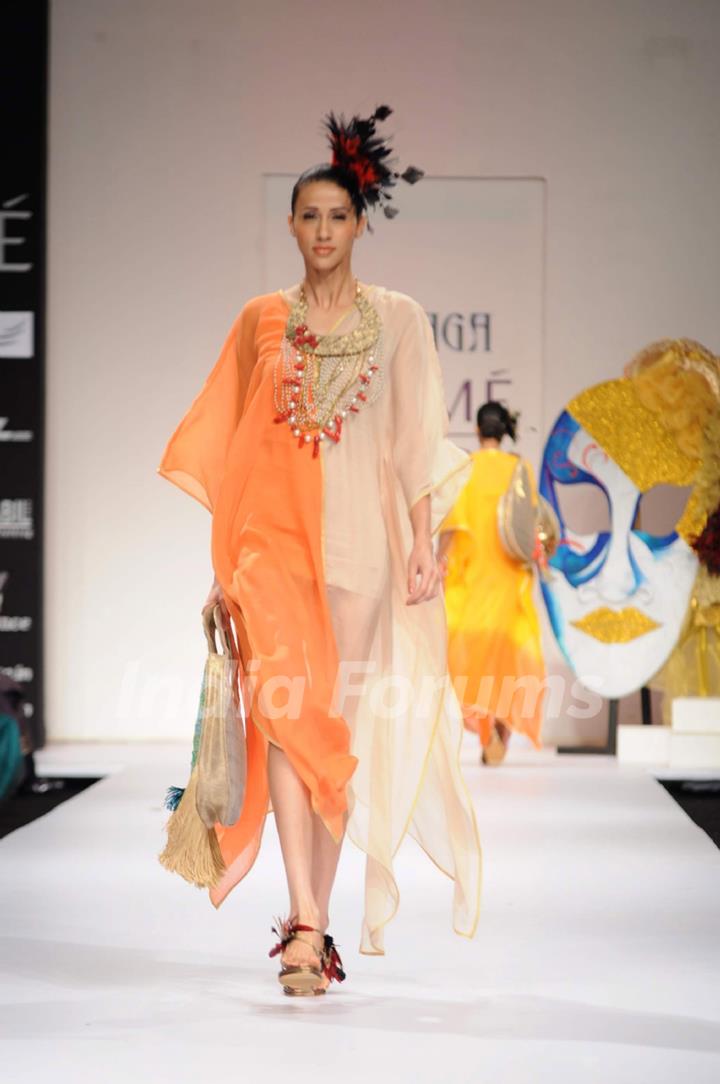 Model on day 3 Lakme Fashion Week for designer Malaga and Malini Agarwalla. .