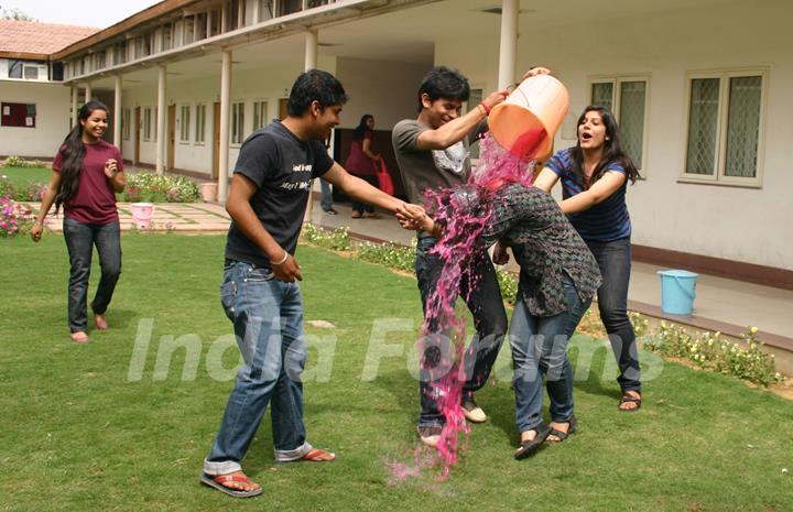 Students playing &quot;Holi&quot; at IGNOU Campus in New Delhi