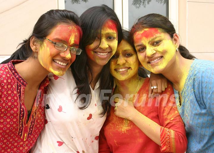 Students playing &quot;Holi&quot; at IGNOU Campus in New Delhi
