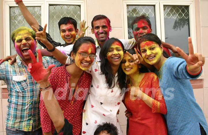 Students playing &quot;Holi&quot; at IGNOU Campus in New Delhi