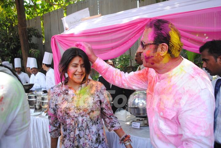 Ekta Kapoor & Gulshan Grover at Holi Party at Versova