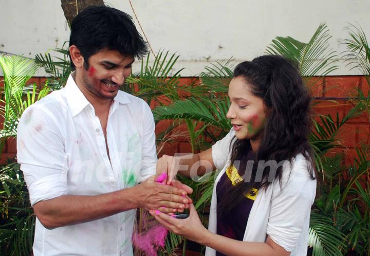 Sushant Singh Rajput and Ankita Lokhande at Zoom Holi Party in Tulip star