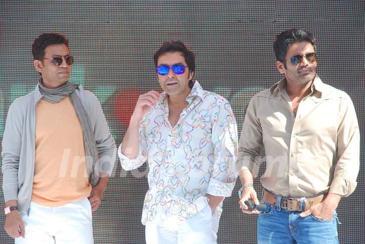 Bobby Deol, Irfan Khan and Sunil Shetty promoting movie Thank You at Madh Island, Mumbai