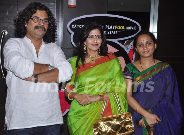 Gajendra Ahire, Kanchan Adhikari  & Vrunda Ahire at Marathi awards at Cinemax, Versova