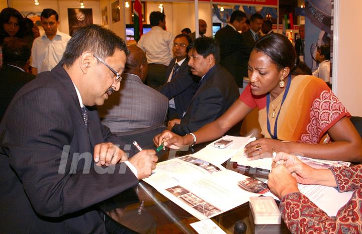 Delegates at the exhibition area during the  ''7th CII-Exim Bank Conclave on India Africa Project Partnership 2011