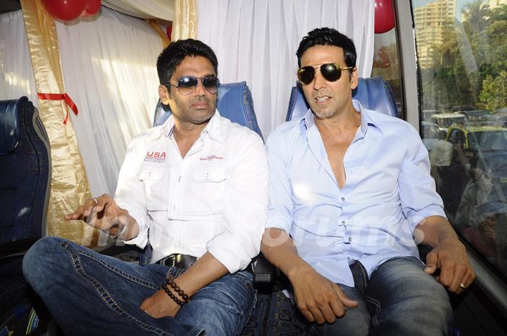 Akshay Kumar and Sunil Shetty promote Thank You at Madh Mumbai. .