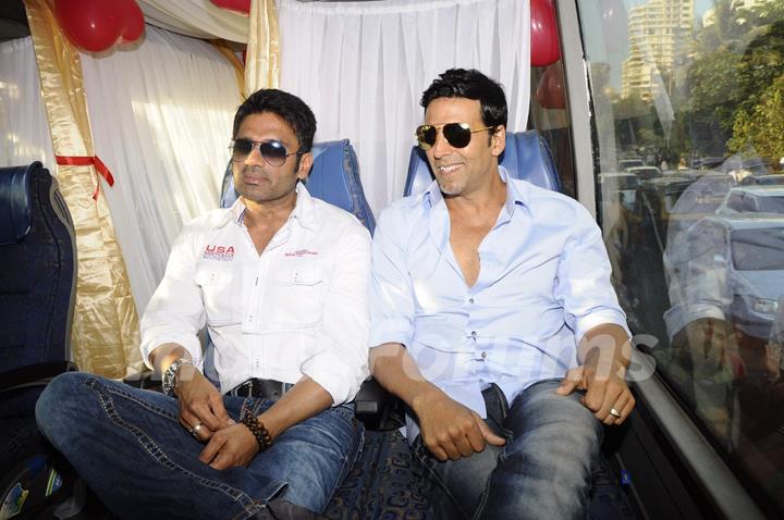 Akshay Kumar and Sunil Shetty promote Thank You at Madh Mumbai. .