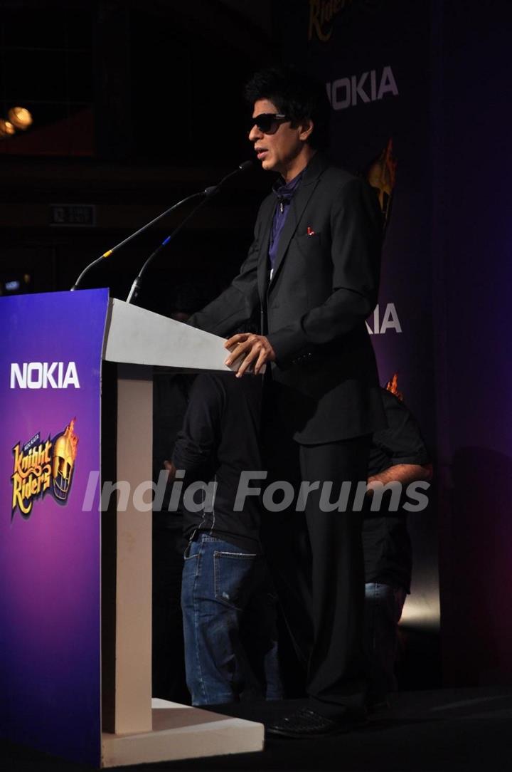 Shah Rukh Khan graces the KKR-Nokia tie-up media meet at the Taj Lands End