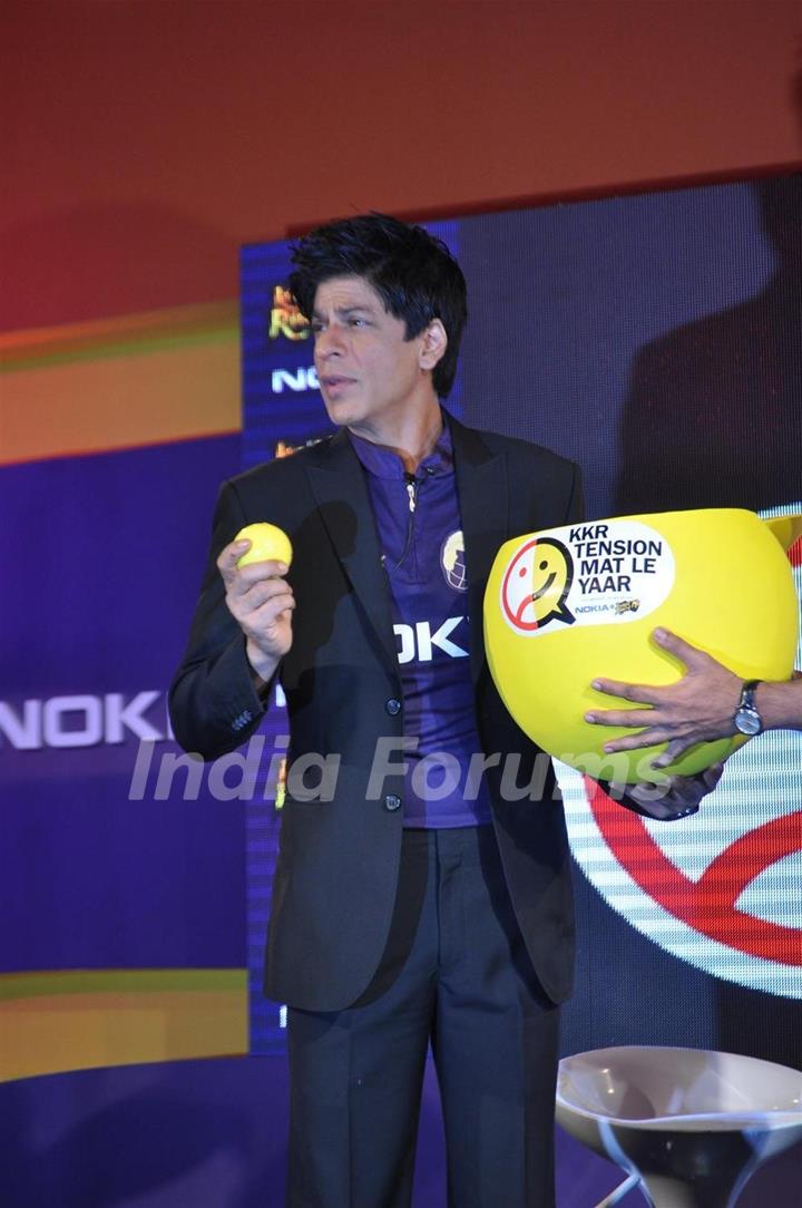 Shah Rukh Khan graces the KKR-Nokia tie-up media meet at the Taj Lands End