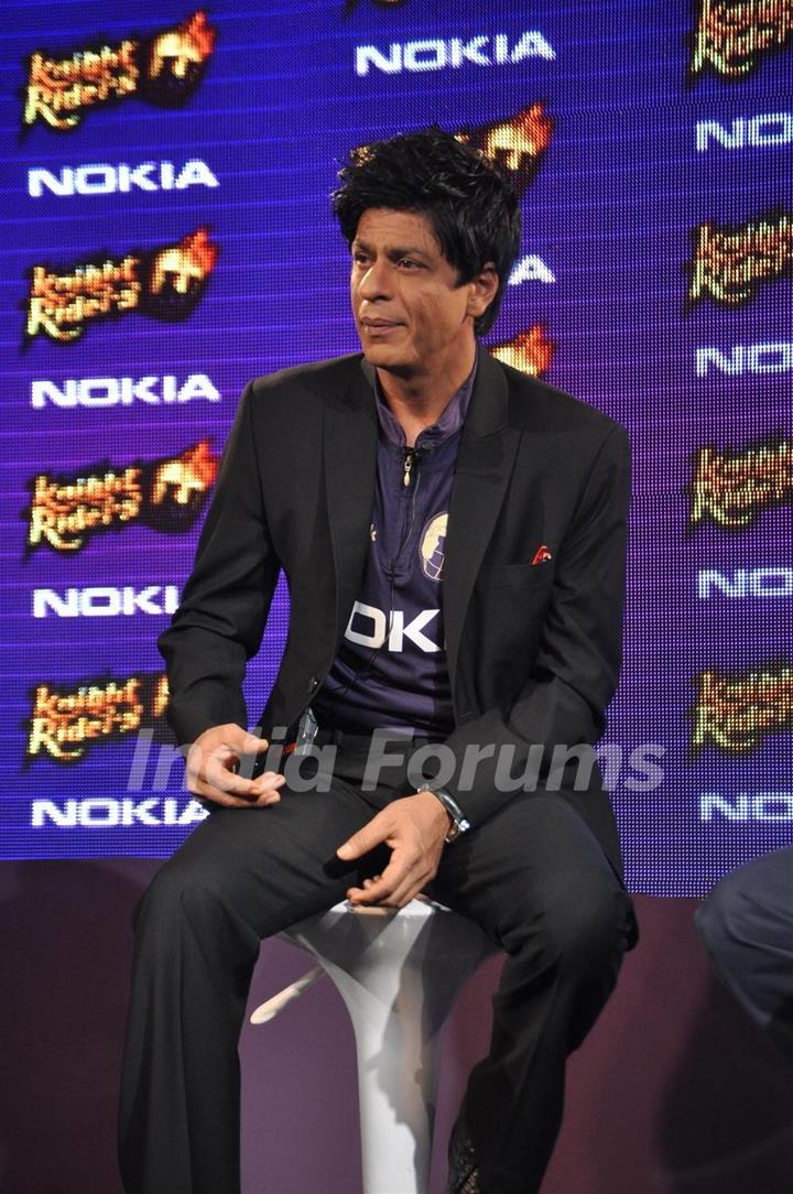 Shah Rukh Khan graces the KKR-Nokia tie-up media meet at the Taj Lands End