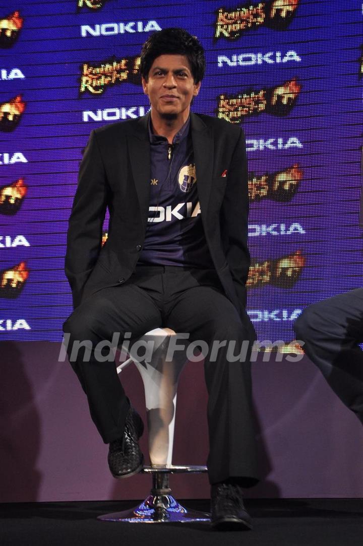 Shah Rukh Khan graces the KKR-Nokia tie-up media meet at the Taj Lands End