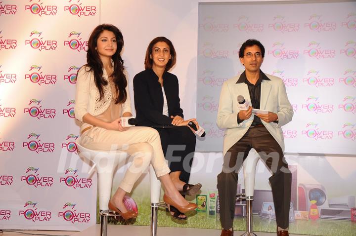 Anushka Sharma with Harsha Bhogle at IPL-Godrej Power Play launch Trident, Mumbai