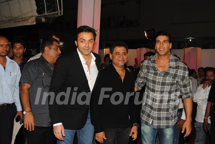 Anees Bazmee with Akshay and Bobby at Premiere of Thank You movie at Chandan, Juhu, Mumbai