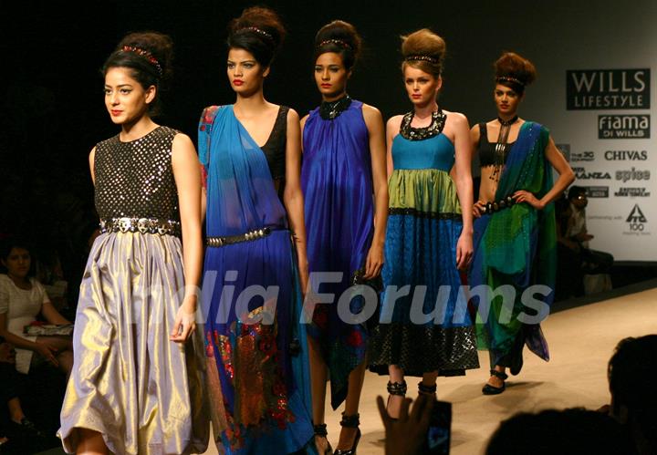 Model showcasing designer Niki Mahajan's creation at the Wills Lifestyle India Fashion Week autumn winter 2011,in New Delhi on Saturday 9 April 2011. .