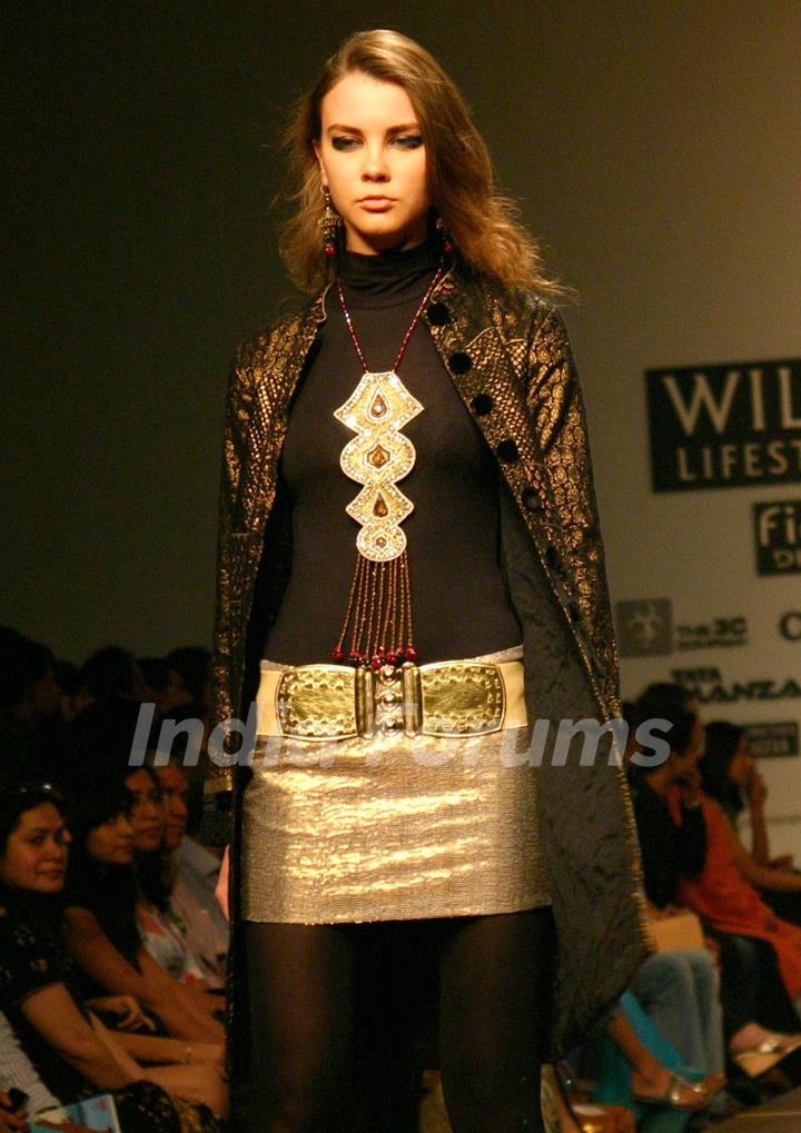 A model showcasing designer Anita Dongre's creation at the Wills Lifestyle India Fashion Week autumn winter 2011,in New Delhi on Sunday. .