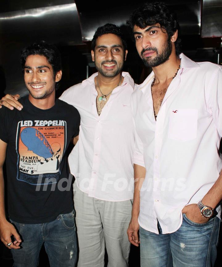 Abhishek, Prateik and Rana Daggubati at special screening of movie 'Dum Maaro Dum' at PVR Juhu