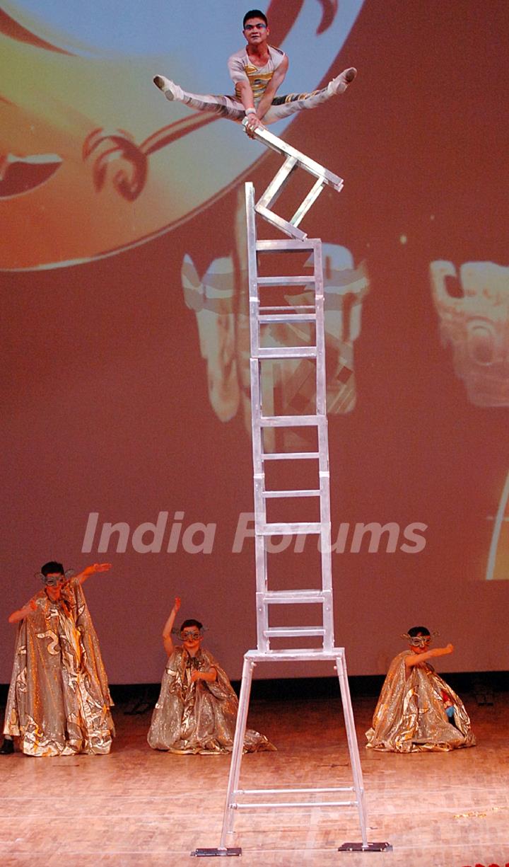 A chinese acrobat showing his skills during the Colourful Sichuan cultural programmeat Siri Fort auditorium in New Delhi on April 26,2011 Tuesday. (IANS Photo/P P Sarkar).