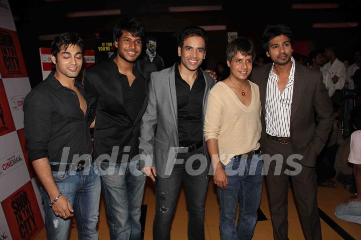 Tusshar Kapoor, Sundeep Kishan and Nikhil Dwivedi at premiere of movie 'Shor In The City'