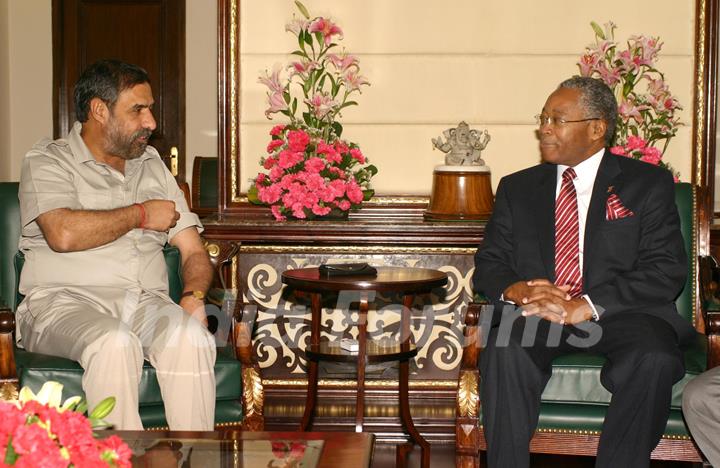 The Minister of Trade, Kenya, Amb Ali Chirau Mwakmere meeting the Union Minister for Commerce and Industry, Anand Sharma, in New Delhi on Monday. .