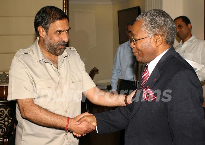 The Minister of Trade, Kenya, Amb Ali Chirau Mwakmere meeting the Union Minister for Commerce and Industry, Anand Sharma, in New Delhi on Monday. .