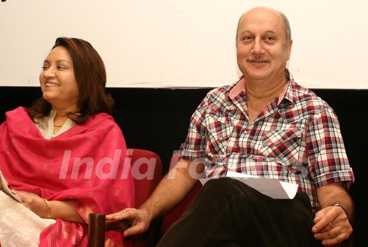 Writer Gajra Kottary with Anupam Kher at the release of her book &quot;Broken Melodies &quot; in New Delhi