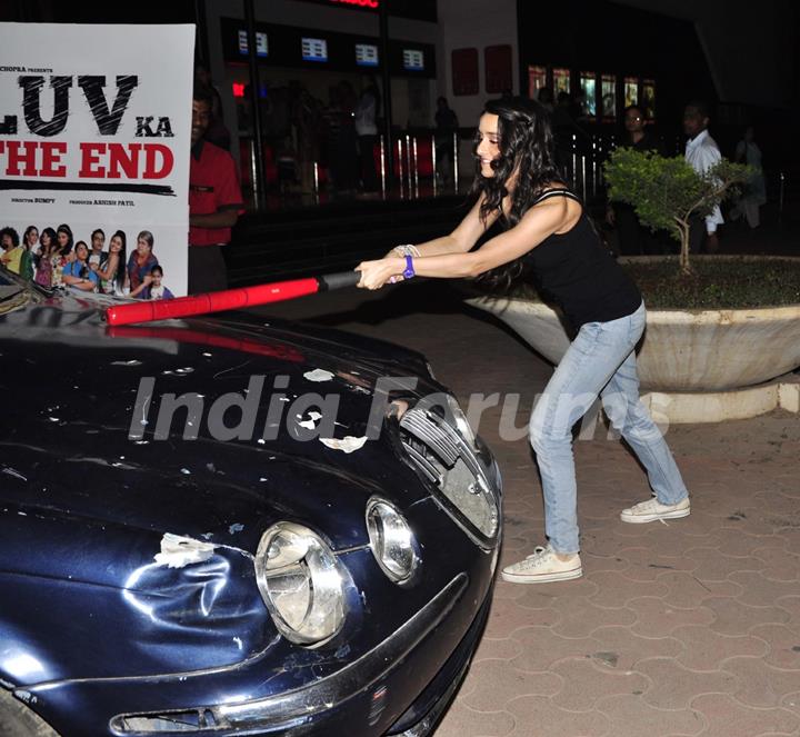 Shraddha Kapoor breaks a Jaguar for Luv Ka The End promotions