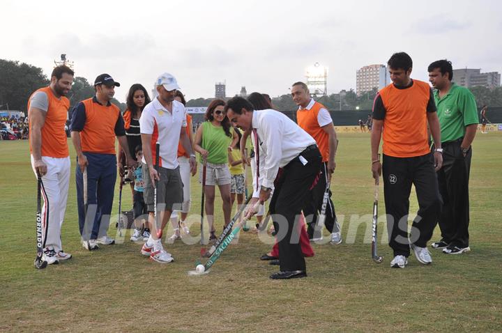 Dilip Vengsarkar and Rahul Bose at celebrity hockey match. .