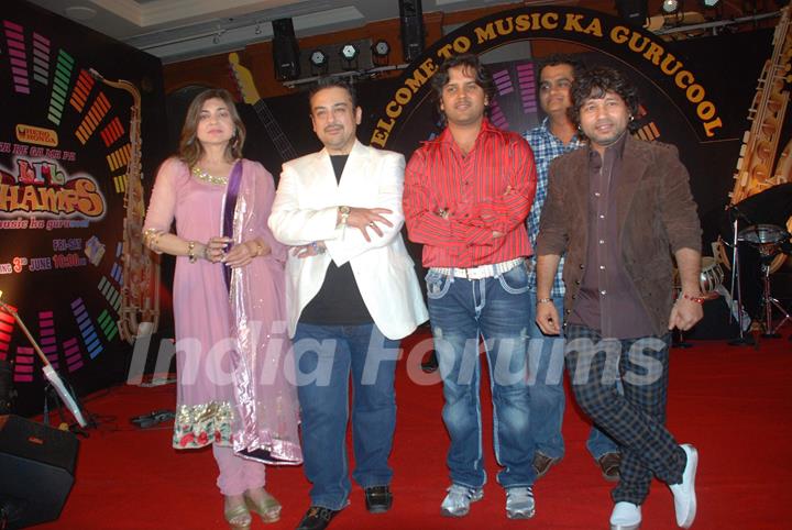 Alka Yagnik, Adnan Sami and Kailash Kher  at Sa Re Ga Ma Little Champs press meet at JW Marriott. .