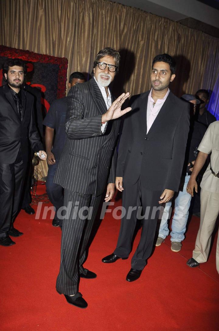 Amitabh Bachchan and Abhishek Bachchan at Ganesh Hegde's wedding reception, Grad Hyatt