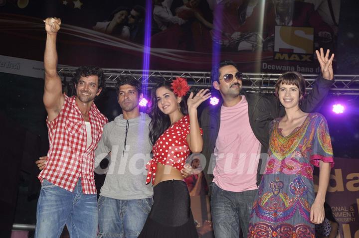 Hrithiik Roshan, Farhan Akhtar, Katrina Kaif, Abhay Deol and  Kalki Koechlin during the music launch of their upcoming movie 'Zindagi Na Milegi Dobara' at Nirmal Lifestyle, Mulund in Mumbai