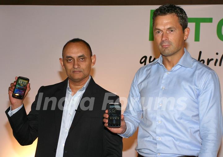 Lennard Hoornik, President, South Asia, HTC Corporation and Faisal Siddiqui, Country Head HTC India at the lunch of Multimedia superphone, HTC Sensation,in New Delhi. .