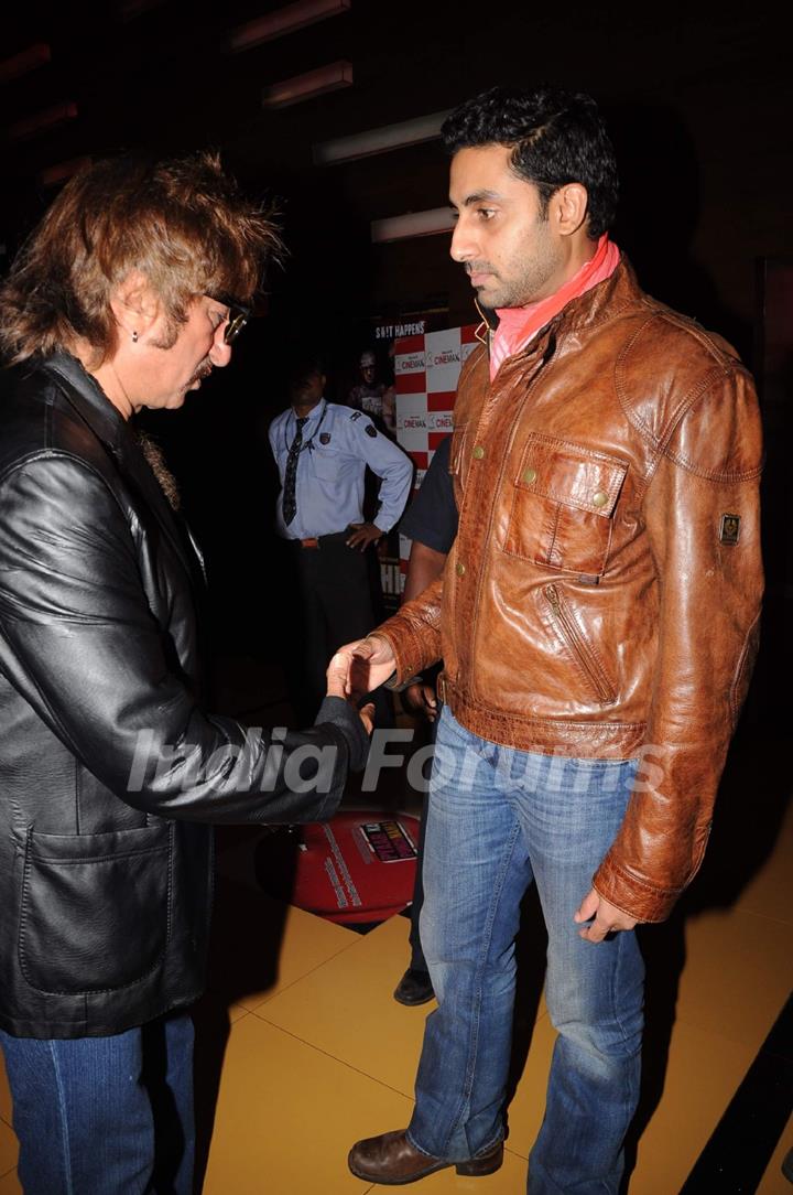 Shakti Kapoor and Abhishek Bachchan  at Bin Bulaye Baarati premiere at Cinemax. .