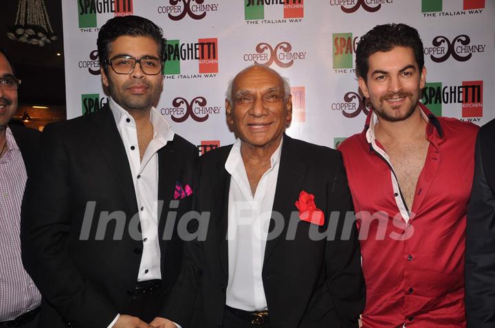 Karan Johar, Yash Chopra and Neil Nitin Mukesh at Spaghetti restaurant launch