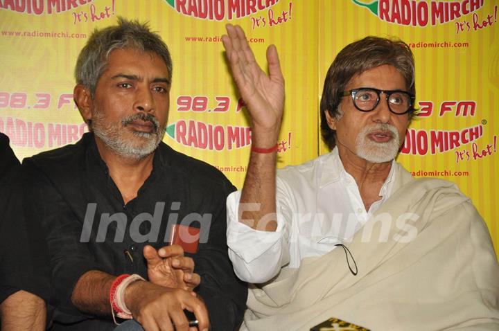 Big B with Prakash Jha to promote film Aarakshan at Radio Mirchi at Lower Parel