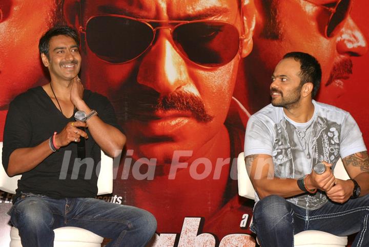 Ajay and Rohit Shetty at press meet to promote their film &quot;Singham&quot;, in New Delhi