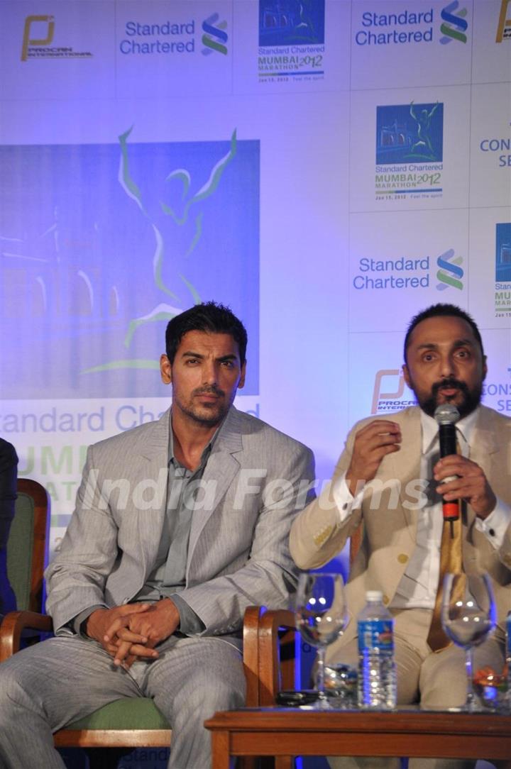 John and Rahul Bose during the launched of registrations for Mumbai Marathon 2012 categories of 9th