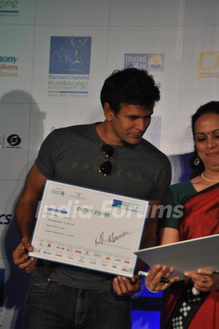 Milind during the launched of registrations for Mumbai Marathon 2012 categories of 9th Edition at Trident Hotel