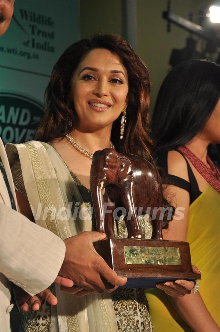 Madhuri Dixit during the launch of Gemfields ‘Emeralds for Elephants’ Jewellery