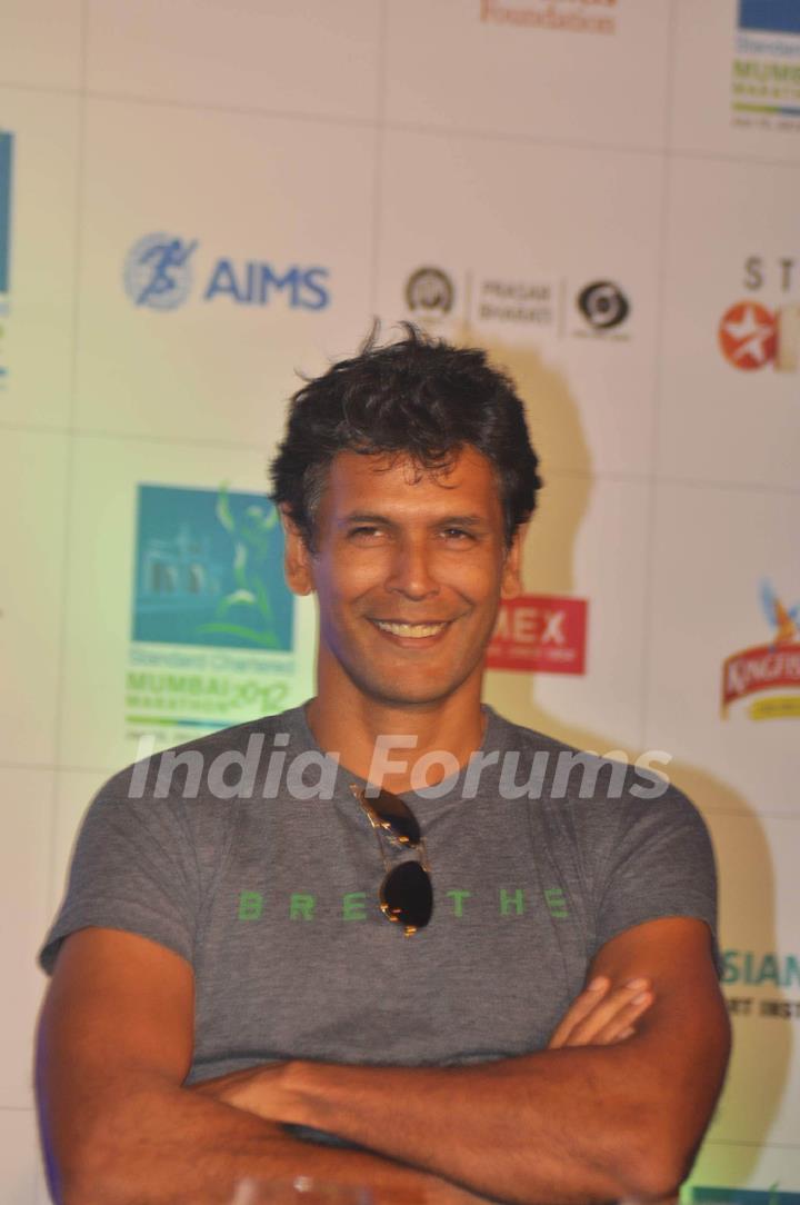 Milind Soman at Mumbai marathon press meet, Trident