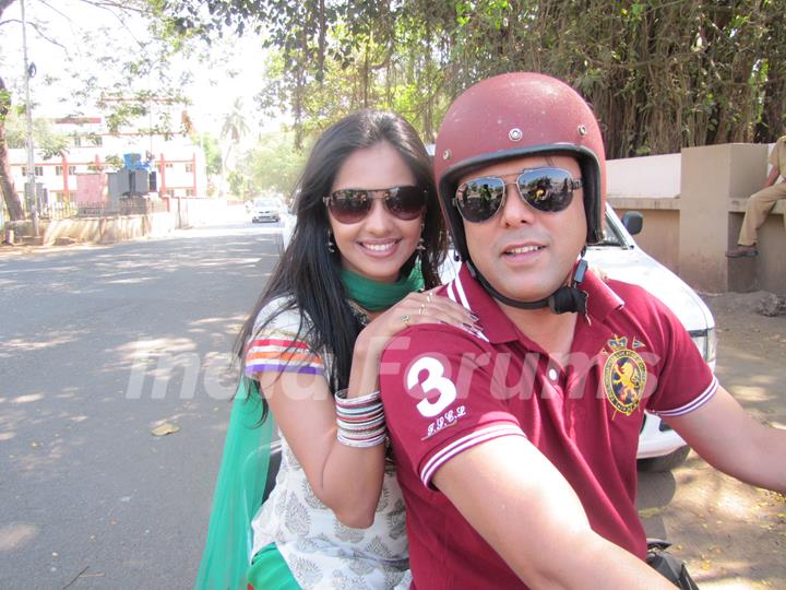 Mugdha & Sumeet on a bike