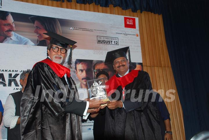 Amitabh Bachchan at Aarakshan film promotions at Welingkar college. .