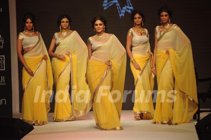 Models walk on the ramp for Manubhai Gems at IIJW 2011 show day 3. .