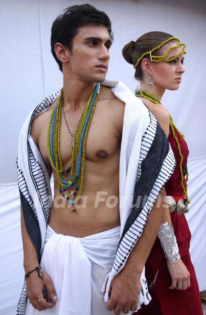 Models showcasing designer Duo Yana Ngoba's ''Tribal-Western'' fusion collections at  Arunachal Pradesh House ,in New Delhi on Sunday. .