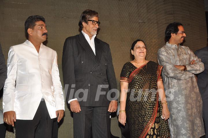 Megastar Amitabh Bachchan unveils Nitin Desai's book at his 25th year celebrations at JW Marriott in Mumbai.  .