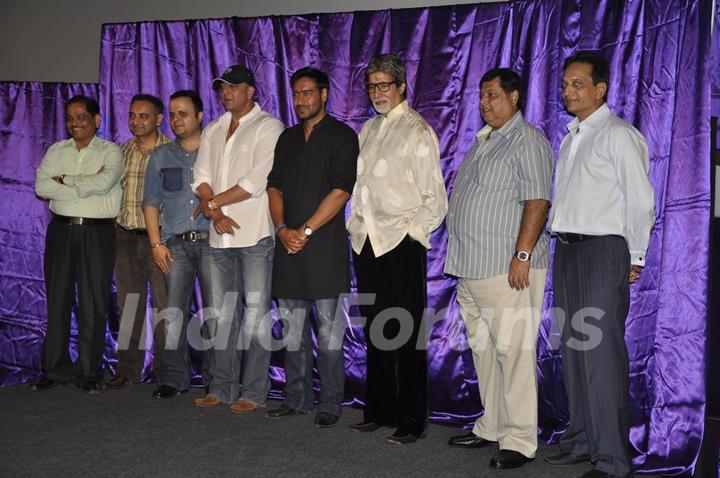 Ajay Devgan, Sanjay Dutt and Amitabh Bachchan unveiled Rascals first look at PVR, Juhu.  .