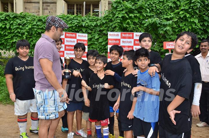 Salman Khan at Men's Health Friendly Soccer match with celeb dads and kids at Stanslauss School. .