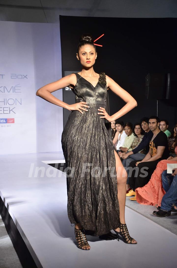 Model display the designers Shraddha and Mayank's collection during the first day of Lakme fashion week winter/festive 2011, in Mumbai. .