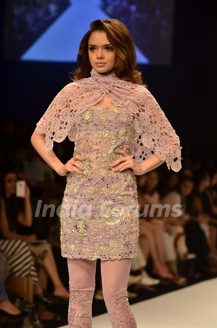 Model display the designer Rina Dhaka's collection during the first day of Lakme fashion week winter/festive 2011, in Mumbai. .