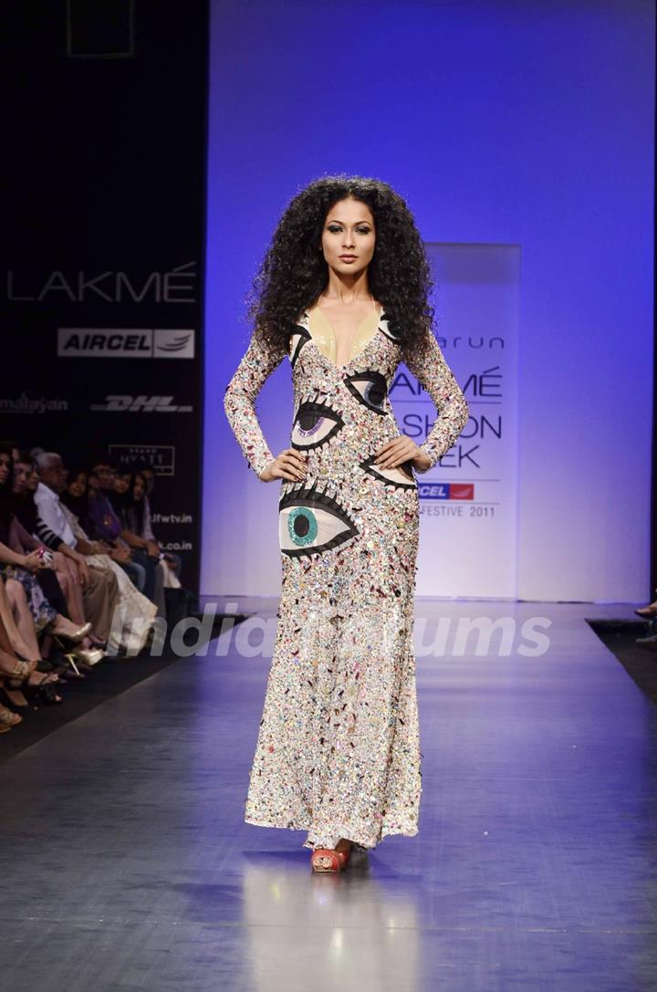 Model walk the ramp for Debarun show at Lakme Fashion Week Day 3 in Mumbai. .